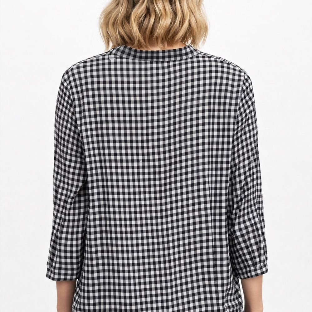 CheckOut Black & White Gingham Blouse | V-Neck 3/4 Sleeve | Size M - Picture 3 of 5
